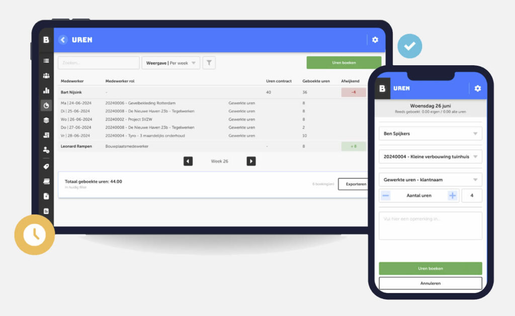 Urenregistratie met Bouwportaal voorbeeld