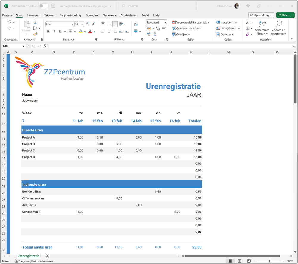 Urenregistratie Excel template [gratis download]